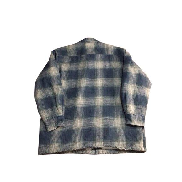 David Taylor Vtg Men’s Medium Ramie Flannel Shirt Jacket Sherpa Lined Pockets - Picture 2 of 7